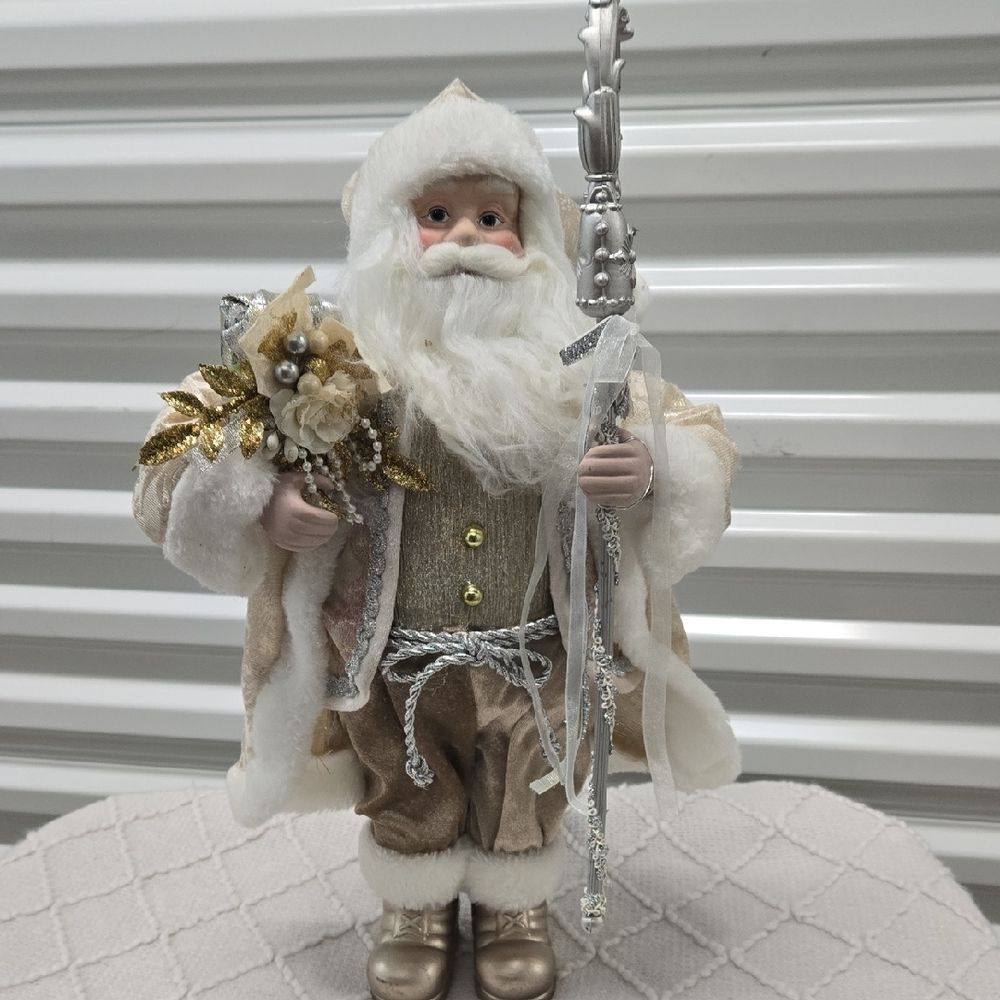 Karen Didion Gold And White Santa 18 In Faux Fur Ceramic